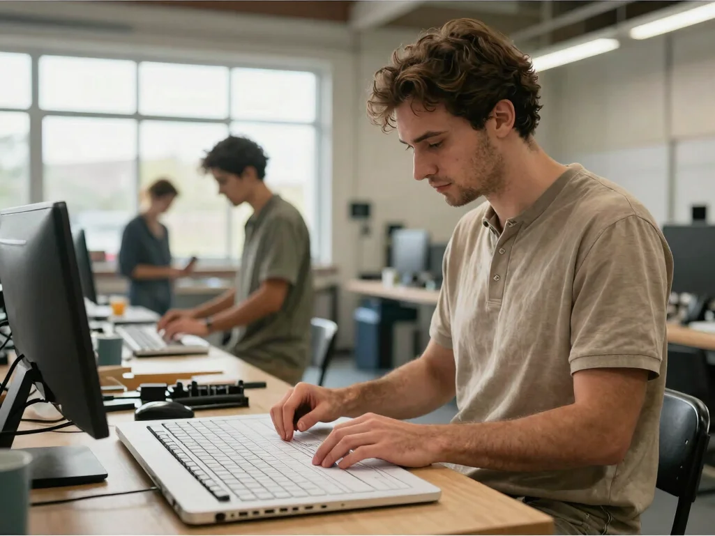 Dirigeant industriel dans un atelier moderne, gestes de travail p